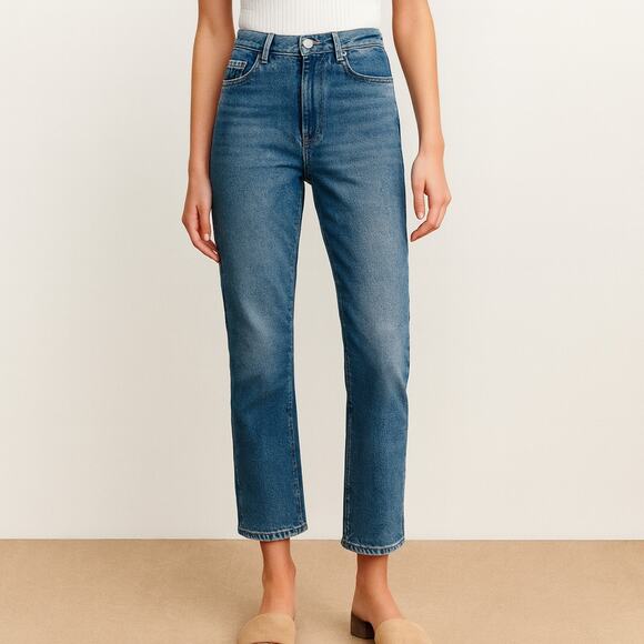 Zara Mid-Rise Raw Hem Straight Leg Jeans Medium Wash 4 - Picture 1 of 11